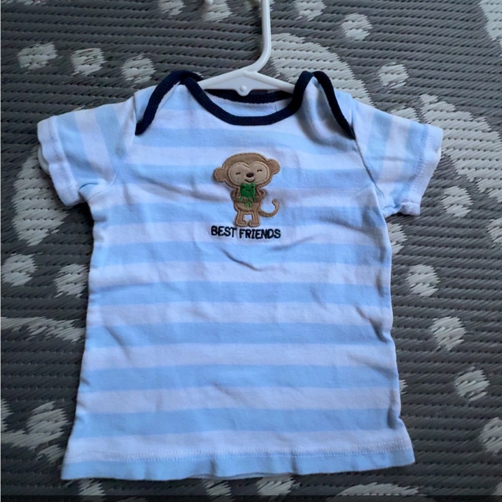 Striped Baby T-Shirt with Monkey Design
